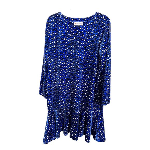 Jude Connally Velour Mini Dress L – Blue Black Animal Print Flounce Hem Velvet - Picture 1 of 6